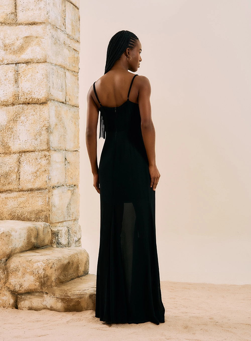 Vestido Longo Com Franjas