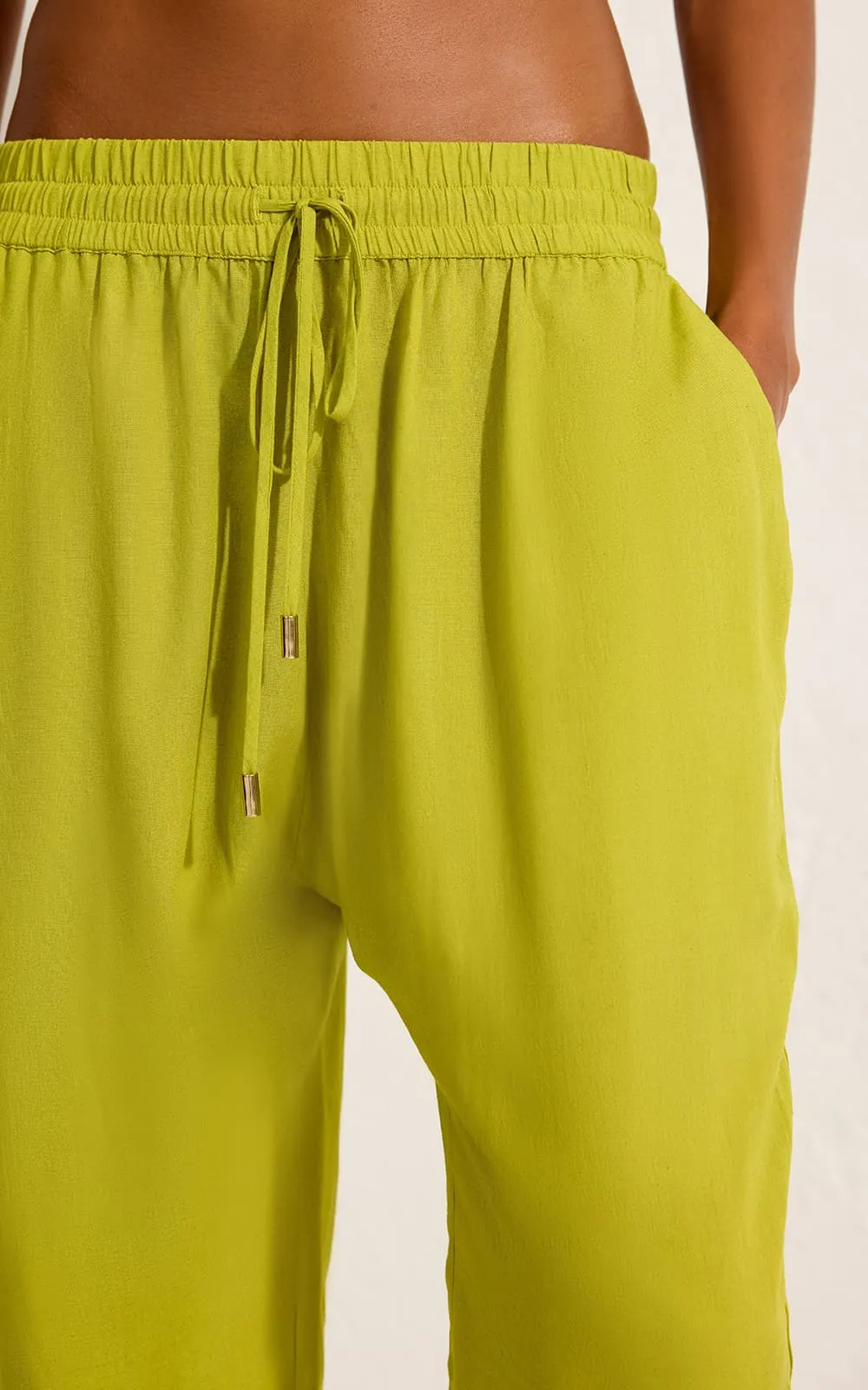 Calça Cós Elástico Pregas Verde Horto