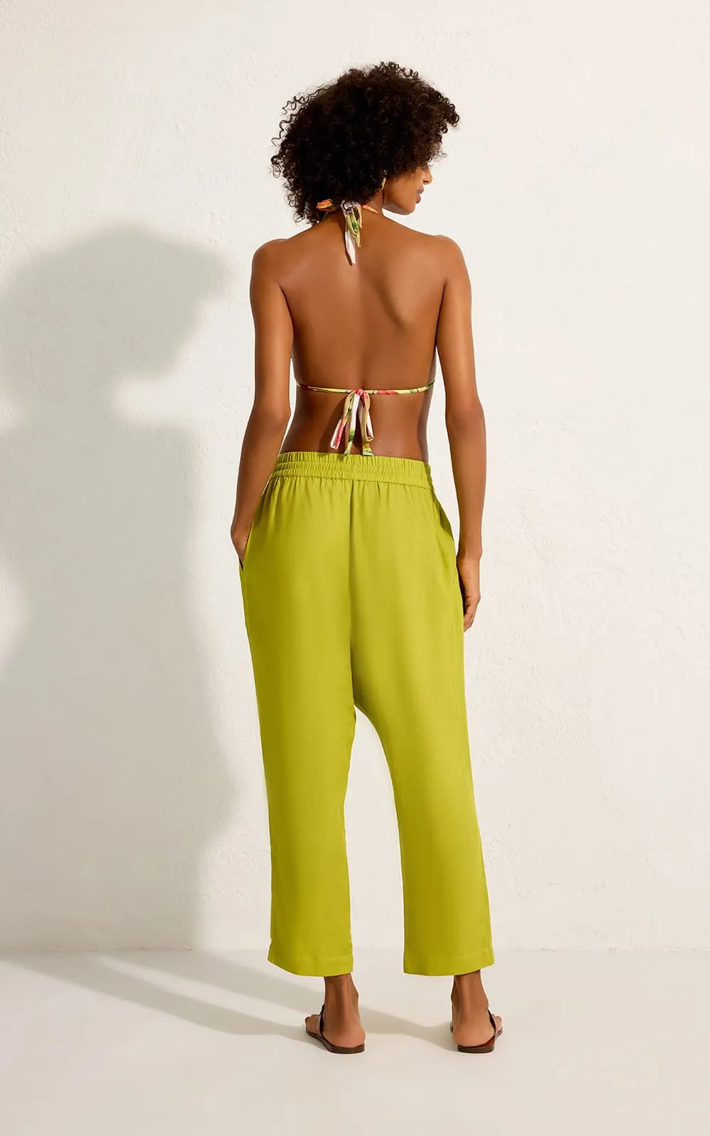Calça Cós Elástico Pregas Verde Horto