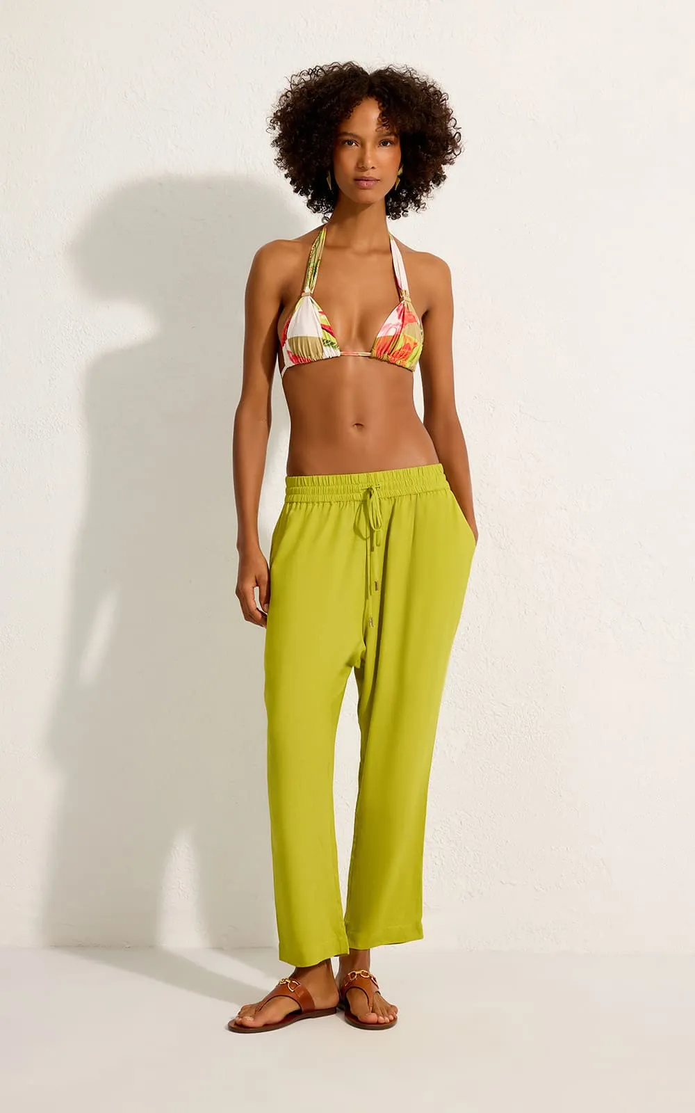 Calça Cós Elástico Pregas Verde Horto