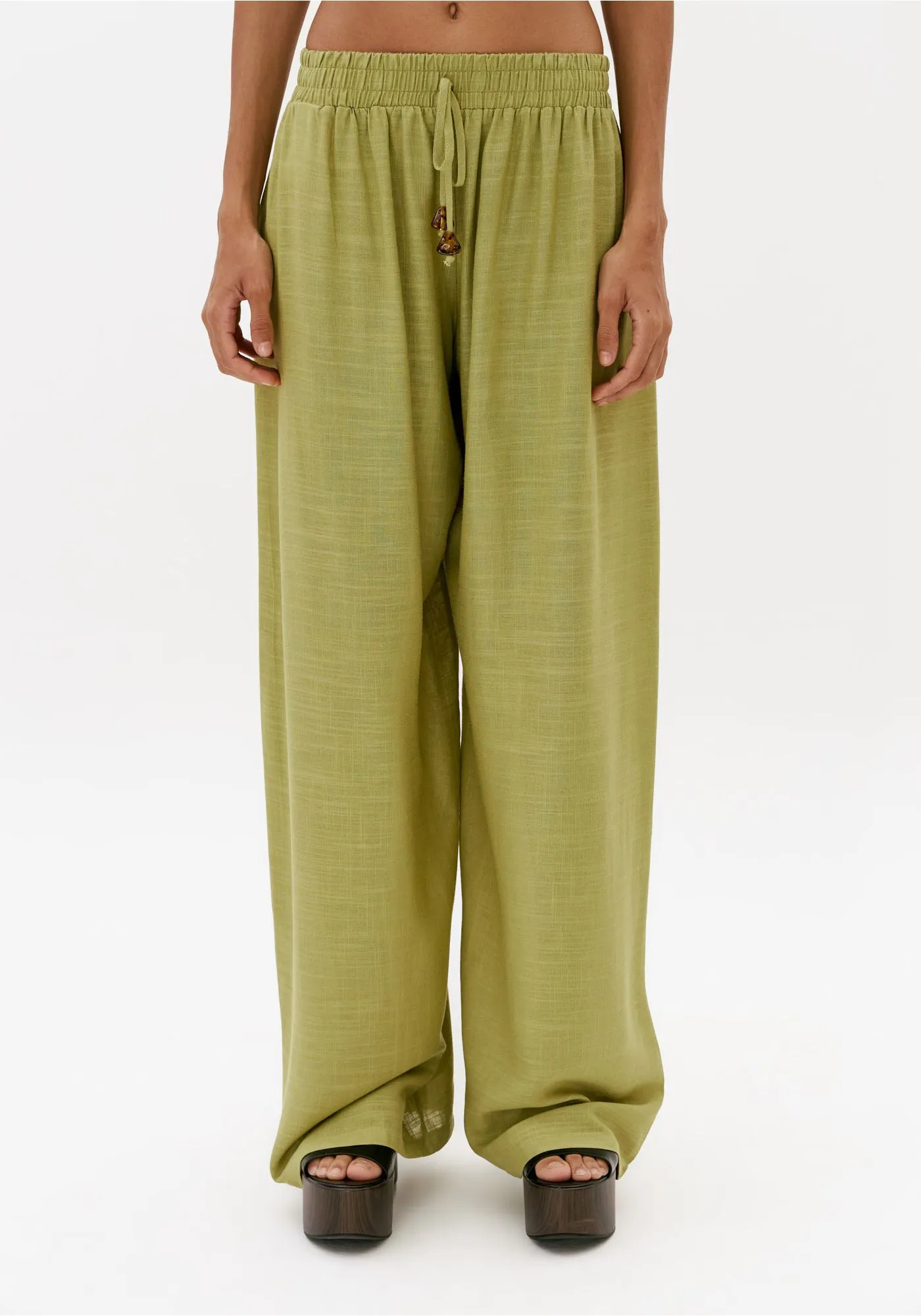 CALCA WIDE LEG CINTURA BAIXA COM LINHO